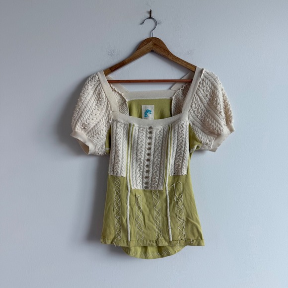 Anthropologie Tops - Anthropologie C. Keer Cotton and Wool Puff Sleeve T-Shirt Size Small